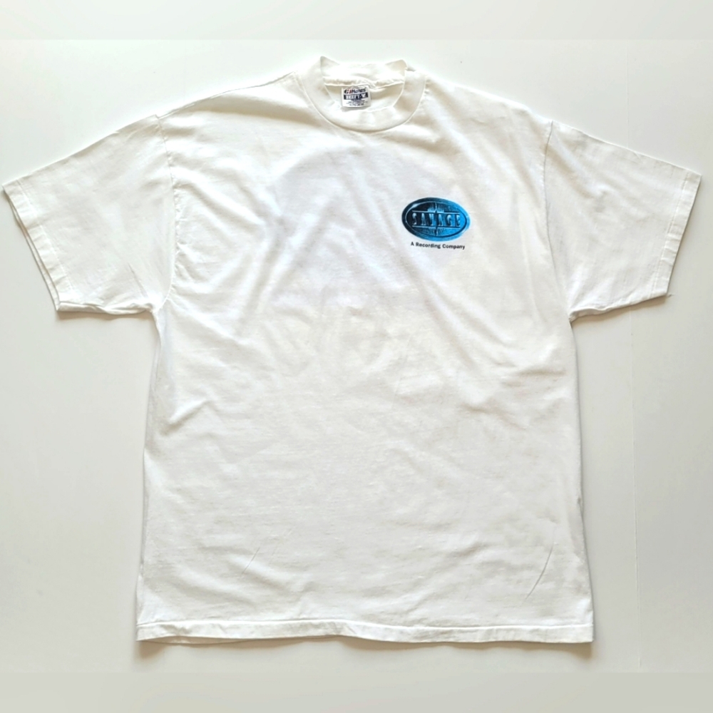 Bright White and Blue Short Sleeve Tee with Chest Emblem SAVAGE